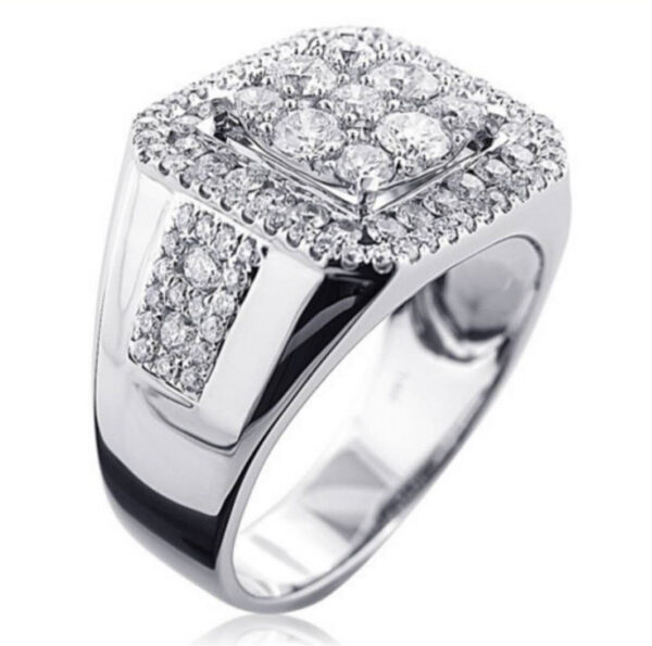 Men's Simple Silver Square Diamond Ring - Image 3