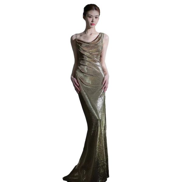 Fishtail Evening Dress For Women Elegant Sequins Annual Meeting Sexy Backless - Image 5