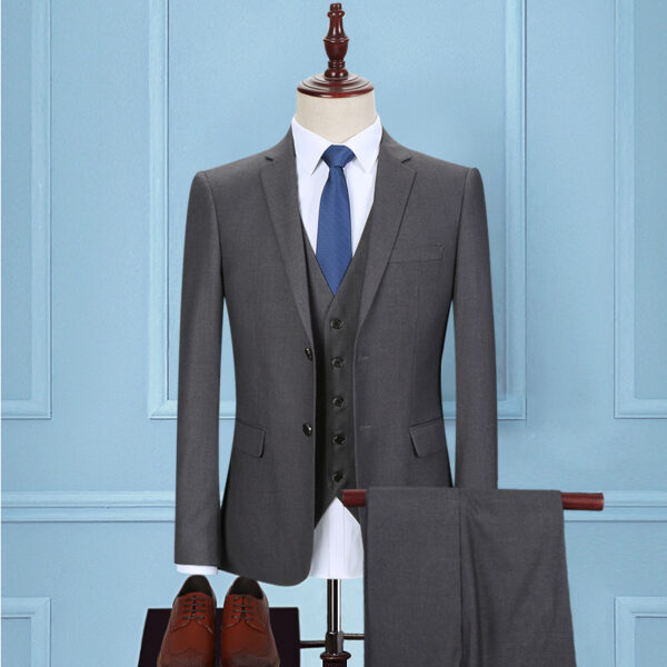 Dark Green Suit Suit Men's Three-piece Suit Korean Slim Suit Business - Image 7