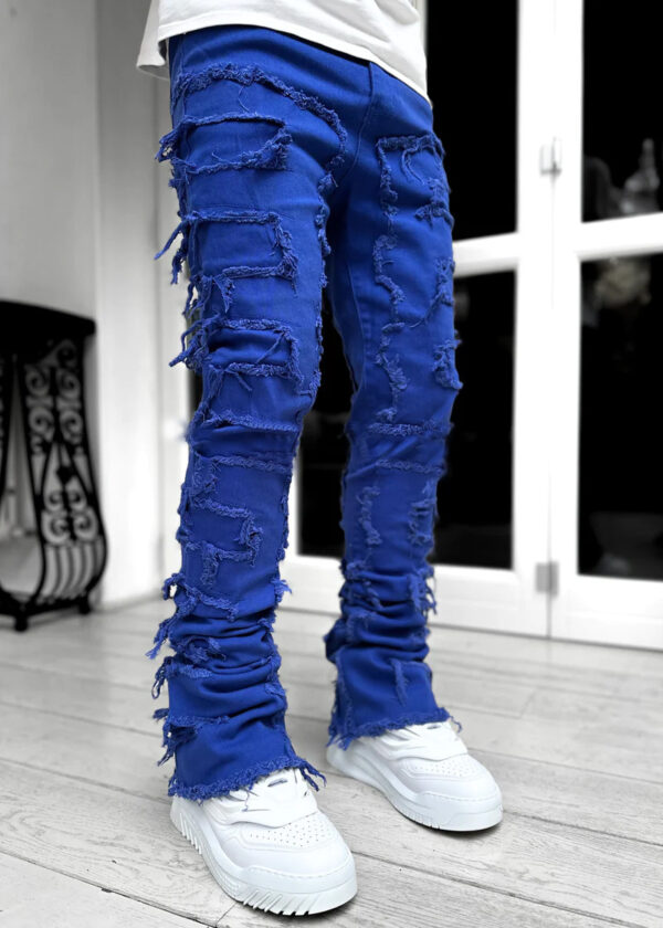 Men Trousers Individual Patched Pants Long Tight Fit Stacked Jeans For Mens Clothing - Image 9