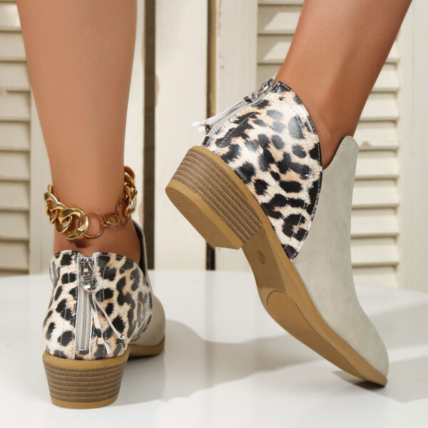 Fashion Leopard Print Boots Women Pointed Toe Chunky Heel Back Zipper Shoes - Image 3