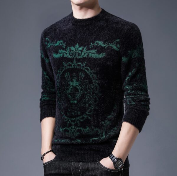 New Domineering Pattern Jacquard Thick Mink Wool Warm Sweater - Image 2