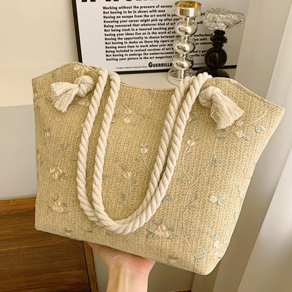 New And Simple Straw Bag Lace Bag Ins Straw Shoulder Bag Large Capacity Flower Fashion Women Handbag - Image 2