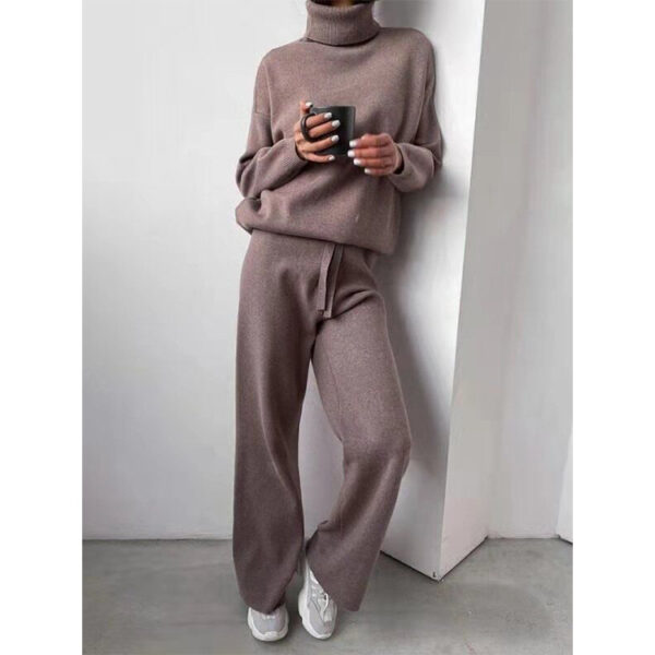 Casual Fashion Suits For Women Turtleneck Sweater And Drawstring Straight Pants - Image 3