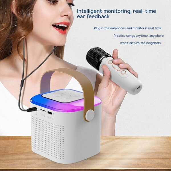 Microphone Karaoke Machine Bluetooth-compatible Speaker With 2 Wireless Mic RGB Light Home Family Singing Speaker - Image 9