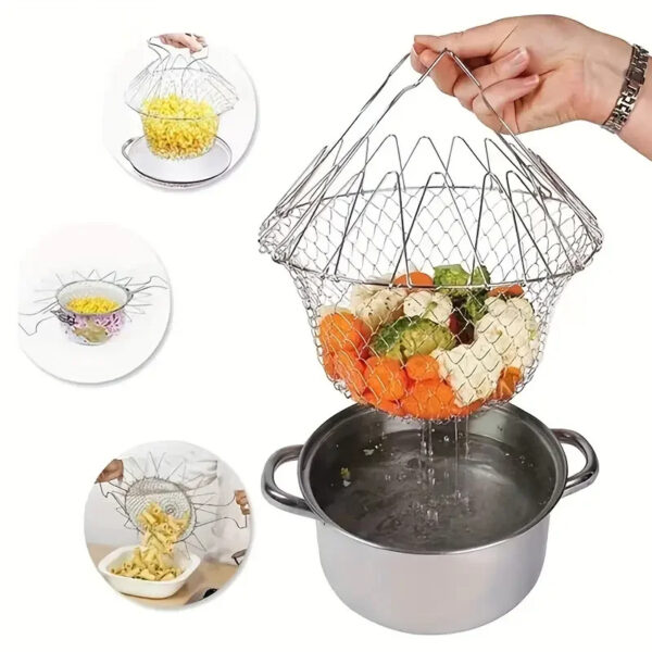 Stainless Steel Deep-fried Large Noodle Kitchen French Fries Tools Drain Basket Household Leak Net Spoon Folding Filter - Image 8