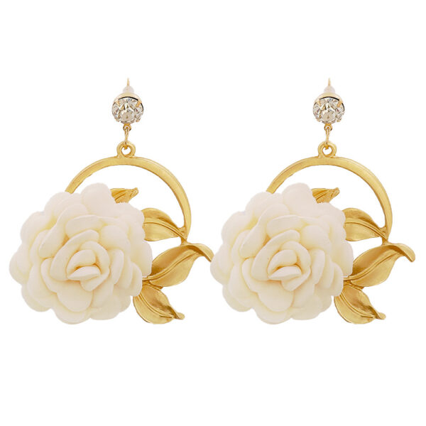 Ear Hanging Cloth Flower Earrings - Image 2