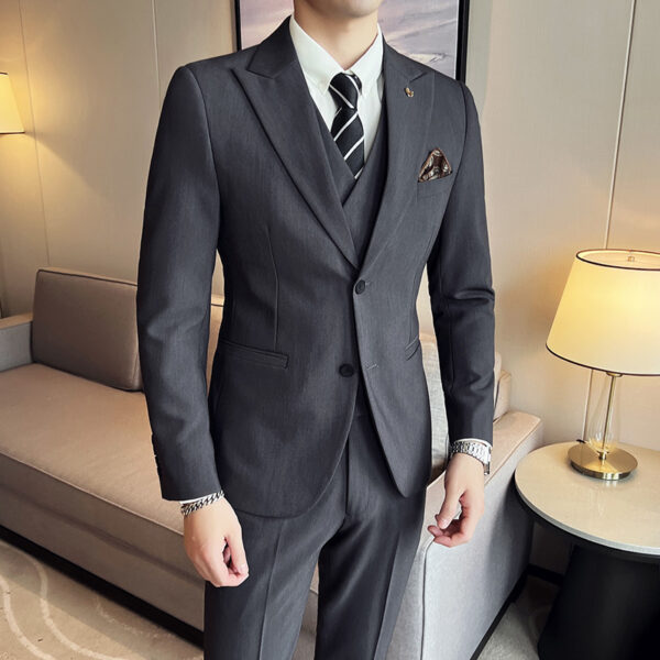 Suit Three-piece Suit Slim Style Double Buckle Solid Color Light Business - Image 5