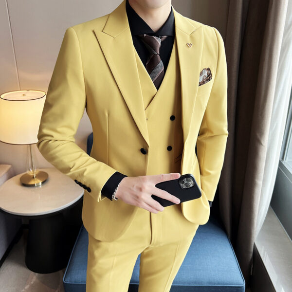 Suit Three-piece Suit Slim Style Double Buckle Solid Color Light Business