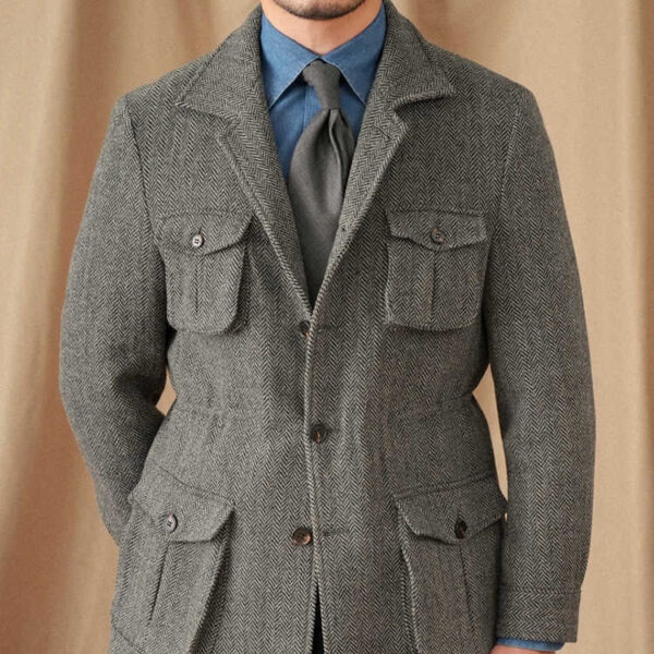 Collar Safari Jacket Jacket Commuter Business Keep Warm And Handsome Jacket Men - Image 5