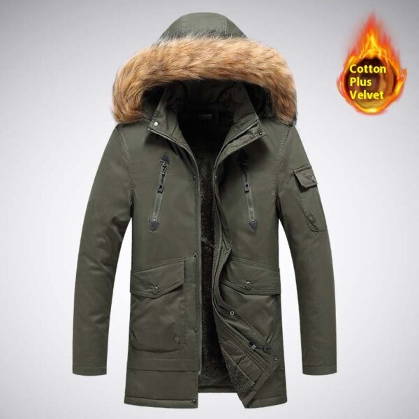 Mid-length Autumn And Winter Jacket Men's Velvet Thermal And Thickening Cotton-padded Coat - Image 5