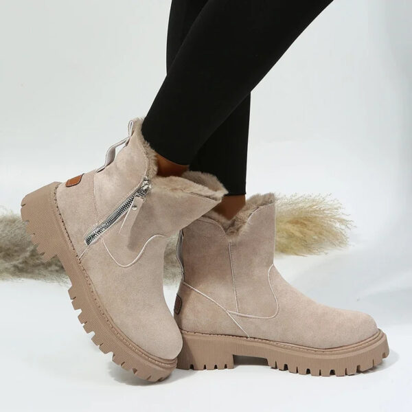 Women's Snow Boots Winter Warm Foldable Plush Tube Short Boot Solid Color Round-toe Platform Shoes - Image 6