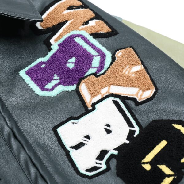 Cartoon Embroidery Contrast Color Stitching PU Leather Jacket Men's - Image 4