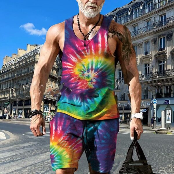 Men's Clothing Series Fashion Camisole Colorful Hip Hop Print Sleeveless Top Shorts Suit - Image 10