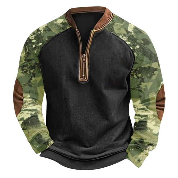 Printed Half Zipper Camouflage Men's Sweater - Image 4