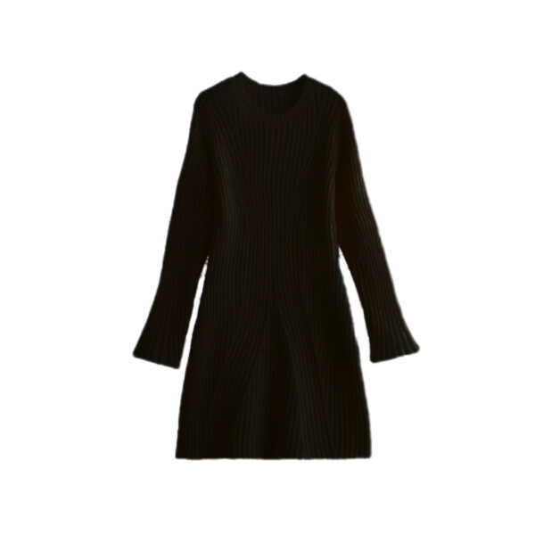 Fashion Solid Ribbed Knitted Dress Fall And Winter Slim-fit Stand-up Collar A-line Dresses Women's Clothing - Image 4