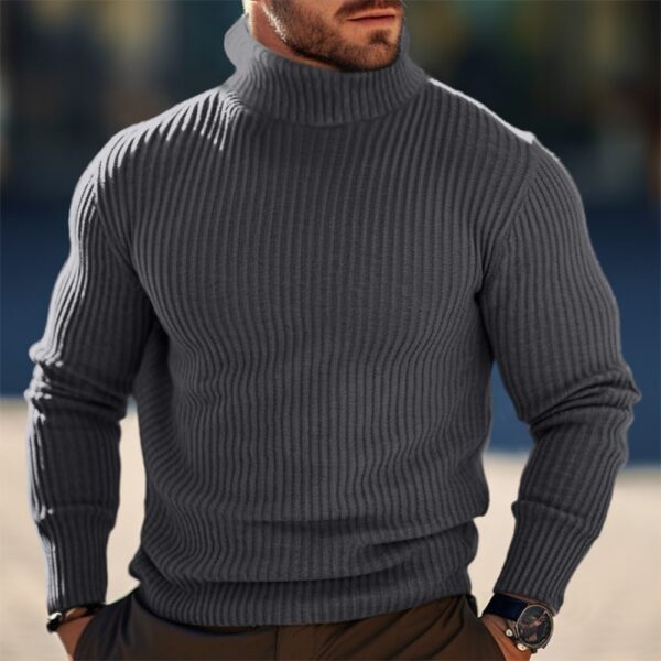 Autumn And Winter Turtleneck Solid Color Striped Sweater Men - Image 5