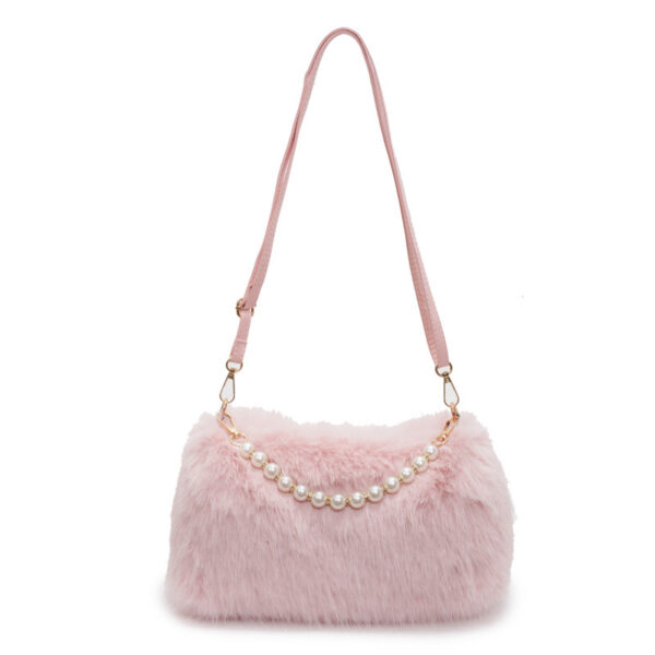 Autumn And Winter Fashion Shoulder Bags Pearl Chain Crossbody Bag Versatile Commuting Armpit Plush Female Bag - Image 6