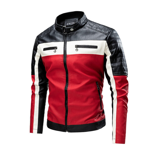 Men's Stand Collar Retro Warm Leather Jacket - Image 3