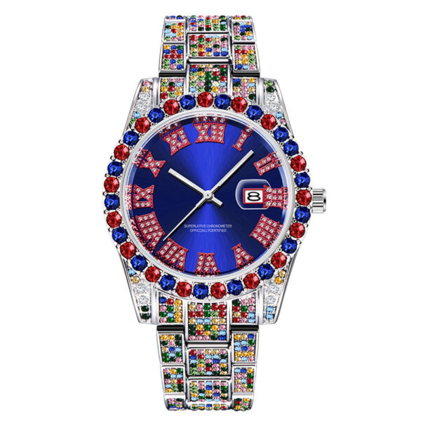 Hip Hop Men Fashion Color Full Diamond Date Quartz Watches - Image 6