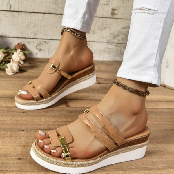 Colorblock-strap Wedges Sandals Summer Fashion Hemp Heel Slides Slippers Outdoor Thick Bottom Fish Mouth Shoes For Women - Image 6