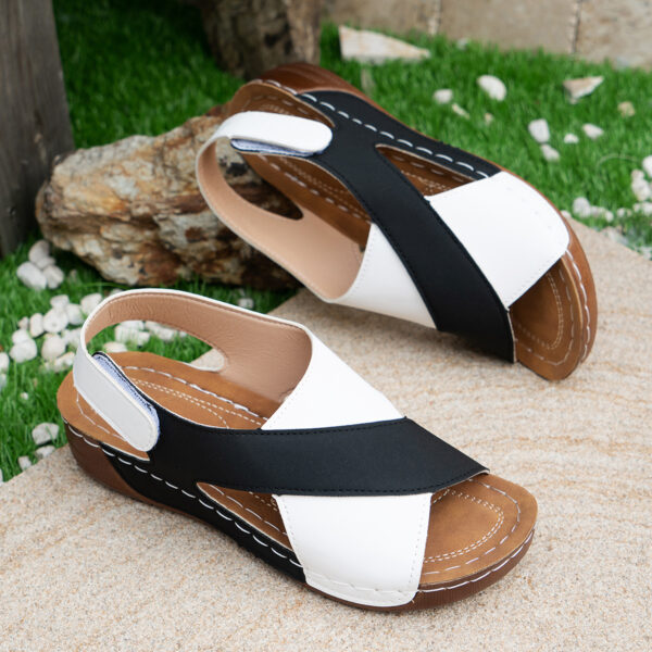 Summer Wedges Sandals With Colorblock Cross-strap Design Casual Thick-soled Roman Shoes For Women - Image 6