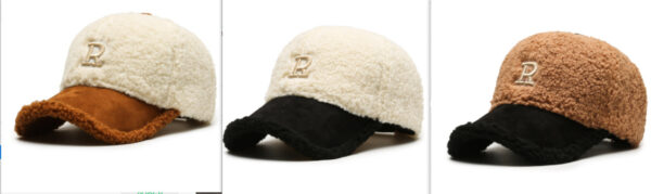 Letter R Teddy Plush Warm Lamb Wool Hat - Image 4