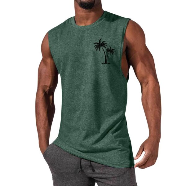 Coconut Tree Embroidery Vest Summer Beach Tank Tops Workout Muscle Men Sports Fitness T-shirt - Image 2