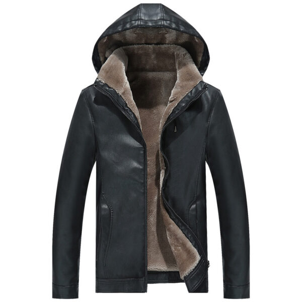 Men's Fashion Casual Zipper Slit Pocket Hooded Turn-down Collar Coat - Image 4