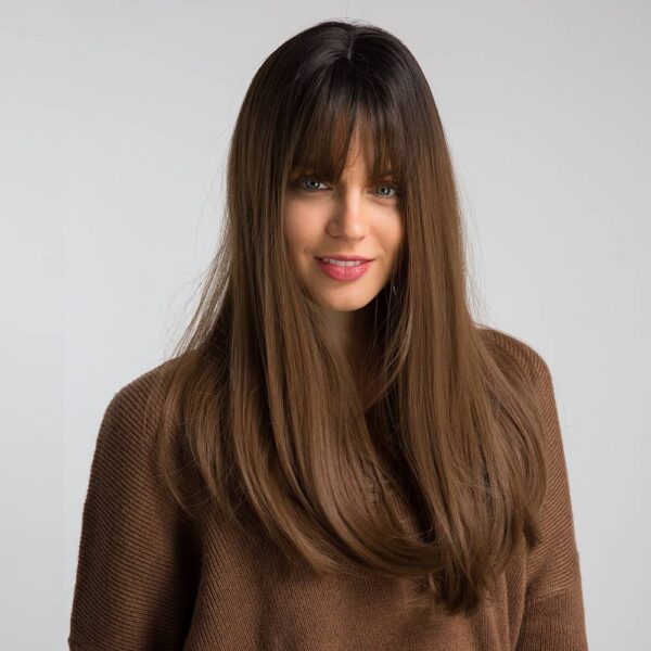 Women's Black Gradient Brown Long Straight Hair - Image 3