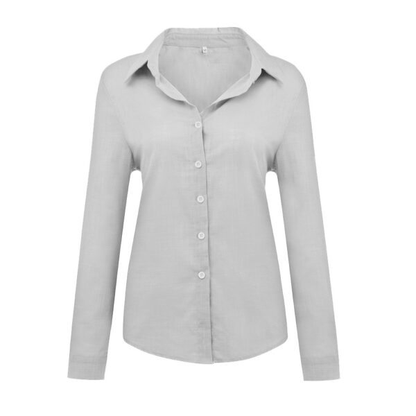 Loose Button Lapel Cardigan Top Long Sleeve Shirt Womens Blouses - Image 7