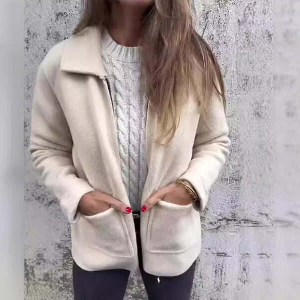 Lapel Zipper Jacket With Pockets Fashion Solid Color Coat Fall Winter Women's Clothing - Image 5