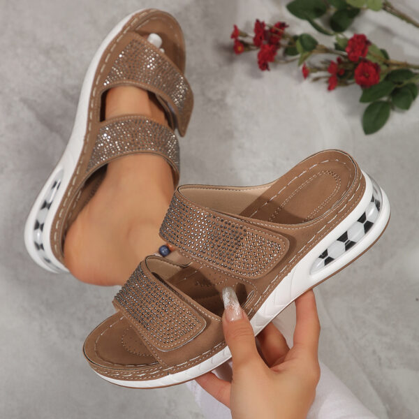 New Air Cushion Wedges Sandals Summer Casual Rhinestone Slides Roman Sandals For Women Non-slip Beach Shoes - Image 2