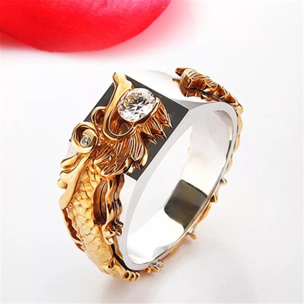 New Men's Domineering Dragon Pattern Two-color Zircon Rhinestone Ring Fashion Punk Hip Hop - Image 8