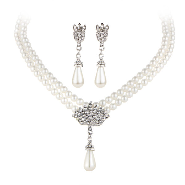 Jewelry Bridal Pearl Crystal Diamond Short Clavicle Neck Necklace Set - Image 5