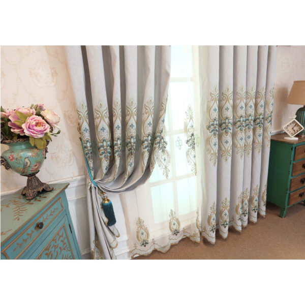 Slub cotton embroidery curtain fabric - Image 2