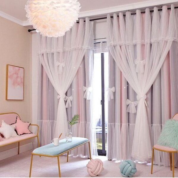 Nordic Simple Hollow Star Princess Wind Bedroom Blackout Curtains - Image 2