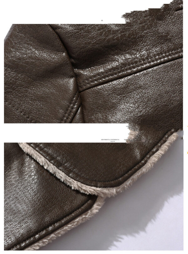 Plush Lapel Leather Jacket Winter Warm Fleece Single-breasted Coat For Men Long Clothing - Image 4