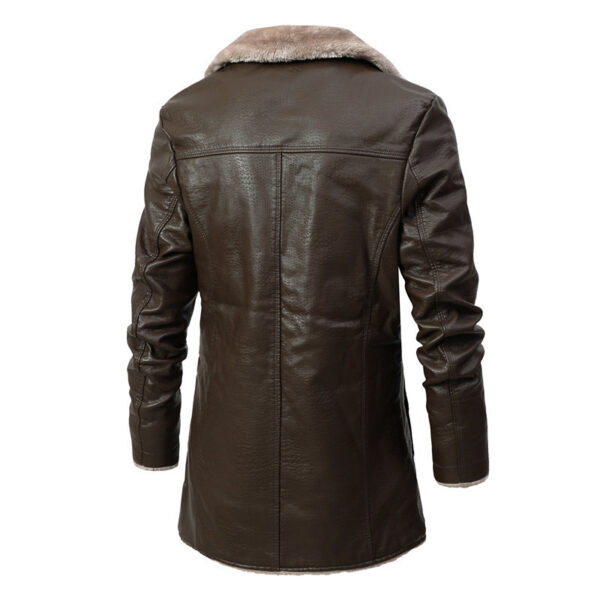 Plush Lapel Leather Jacket Winter Warm Fleece Single-breasted Coat For Men Long Clothing - Image 5