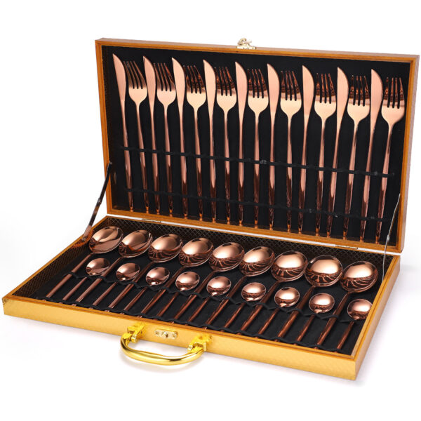 36-piece Stainless Steel Tableware Wooden Box Gift Box Set - Image 7