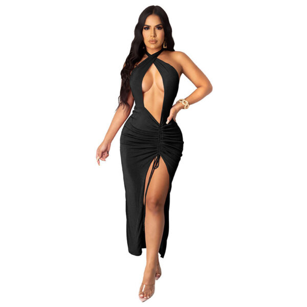 Sexy Slim Pleated High Slit Dress - Image 5