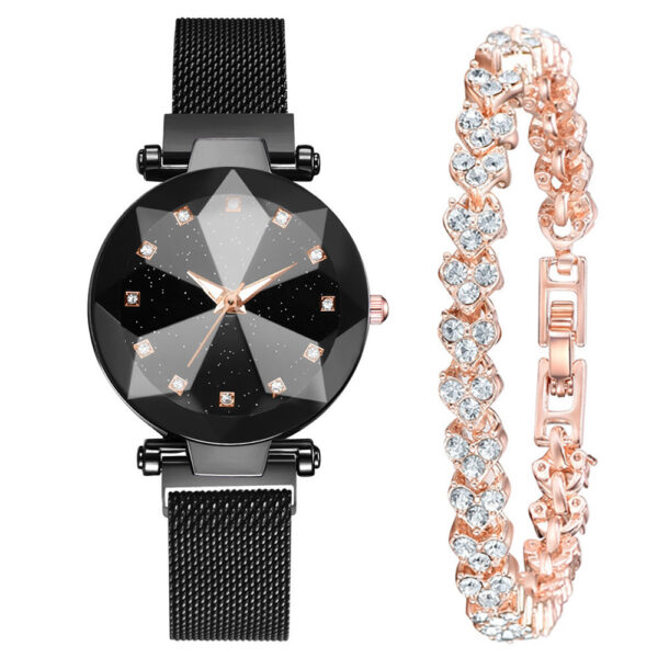 Women's Watch Square Diamond Rhinestone Starry Sky Face Ladies Casual Fashion Watch Set Bracelet Watch - Image 2