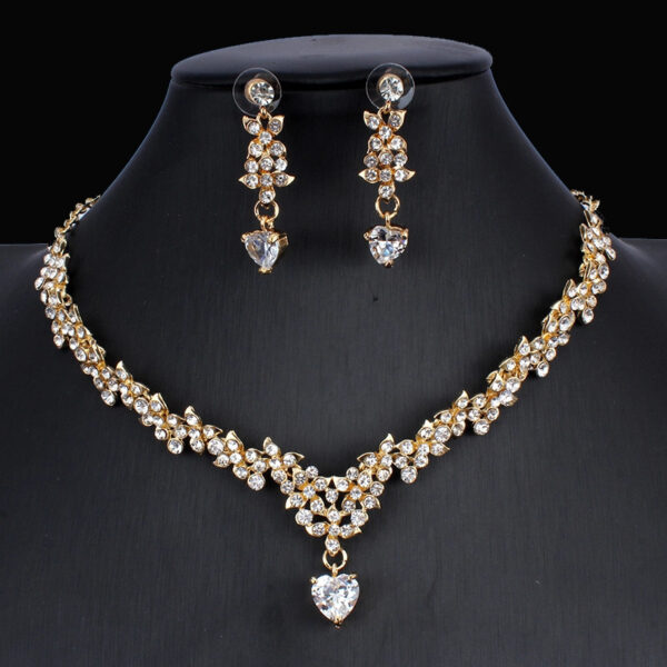 Golden Zircon Jewelry Set Bridal Necklace Earrings Wedding Two-piece Set - Image 2