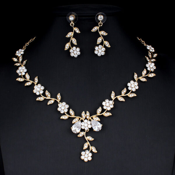 Golden Zircon Jewelry Set Bridal Necklace Earrings Wedding Two-piece Set - Image 3