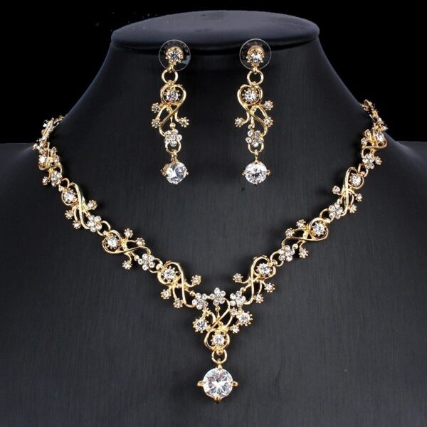 Golden Zircon Jewelry Set Bridal Necklace Earrings Wedding Two-piece Set - Image 6