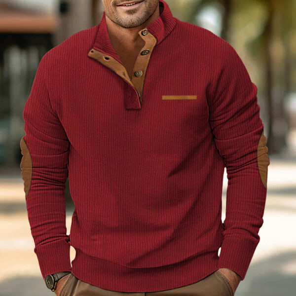 Winter Faux Pocket Casual Stand Collar Long Sleeve Corduroy Men's Sweater - Image 2