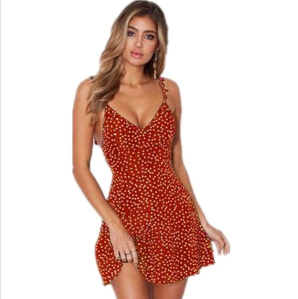 Polka-dot Strappy Dress Women Summer Fashion Beach Sundress - Image 5