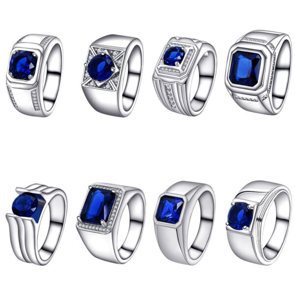 S925 Sterling Silver Fashionable All-match High-grade Blue Gemstone Women's Ring - Image 9