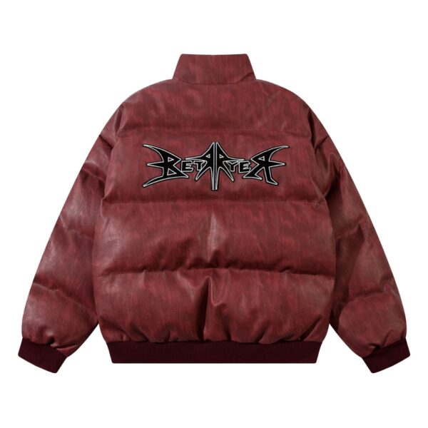 American Retro PU Leather Bread Coat Veneer Embroidery Thickening Cotton Coat Jacket - Image 3