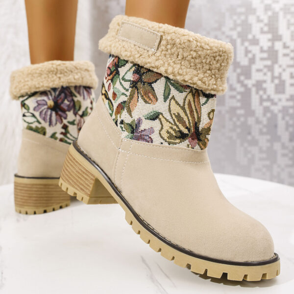 Flowers Embroidered Snow Boots Ethnic Style Platform Thick Square Heel Mid-tube Boot Winter Warm Cotton Shoes For Women - Image 5